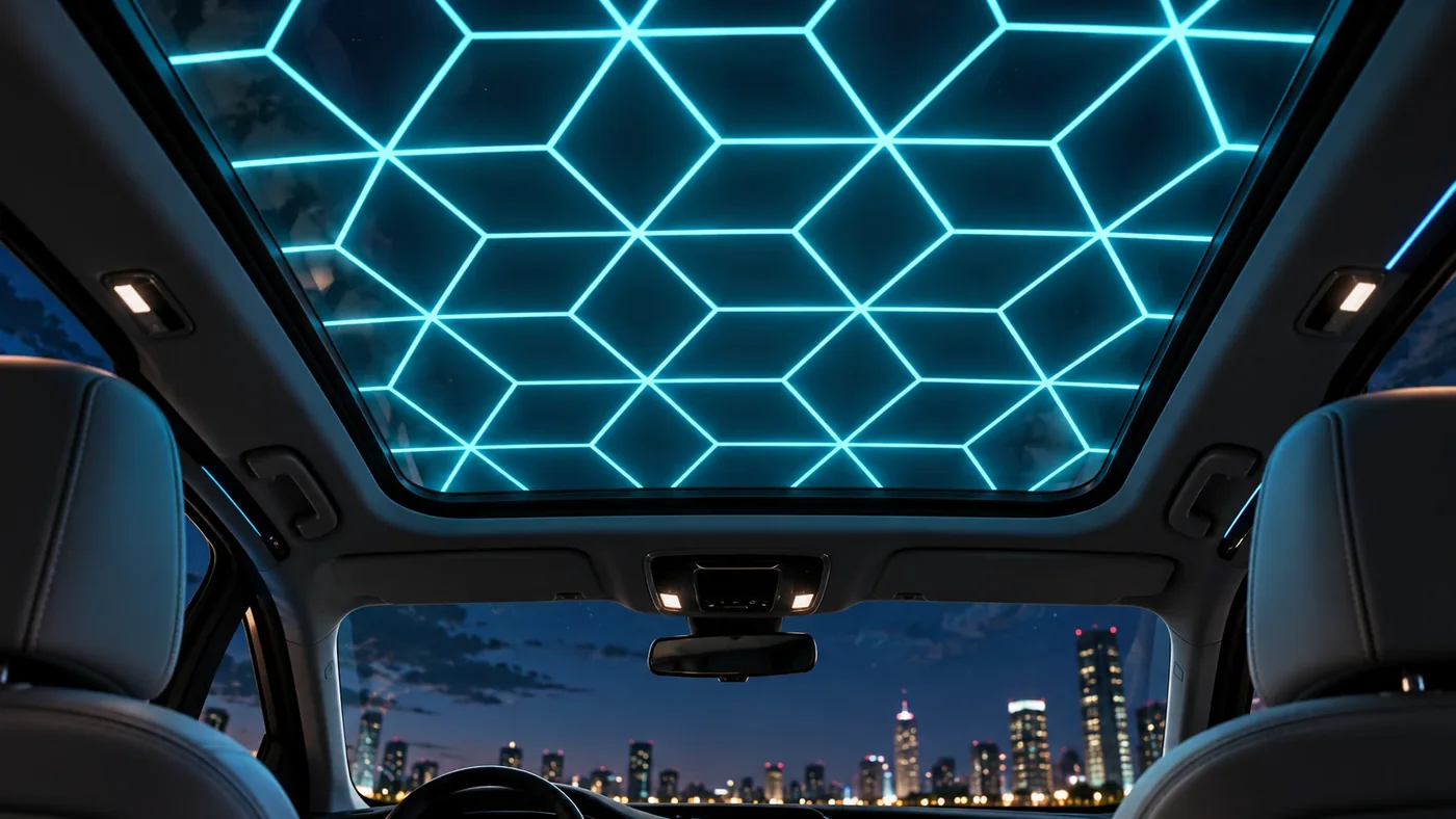 A car roof glowing with an EL hexagon pattern