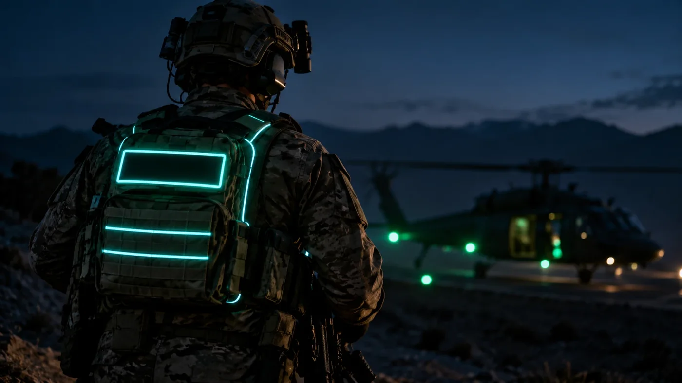 A soldier’s vest with glowing EL marker lines